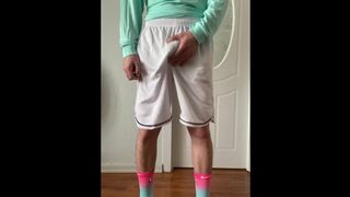 Wearing a sky blue basketball uniform and masturbating