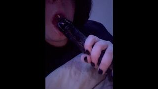 Sucking my dildo getting it nice and wet