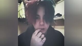 Cute ALT FTM in Thigh Highs Rides and Sucks Dildos