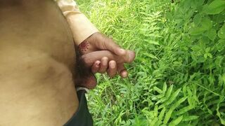 Big cock handjob in beautiful garden