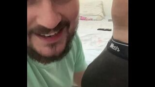 Hot family man eating a fat guy