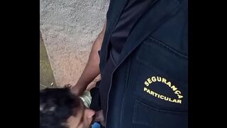 Security guard cums in the mouth of the who was staring