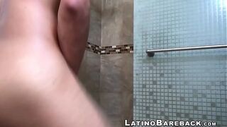 Petite Latino gay Roman Blake jerks off his load into hand