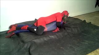 red and black spandex humps and cums spiderman