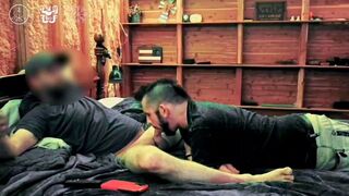 Straight buddy David lets he milk his big white cock while he watches porn