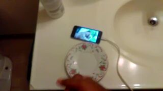 Ebony With small cock jerks off to shemale vids