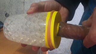 Masturbation in handmade onahole