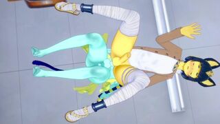 Animal Crossing Yaoi Hentai 3D - Ankha (Boy) with MoonCat at School