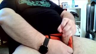 Jerking Off In My Computer Chair Wearing My Favorite Briefs And Cumming On A Black Shirt