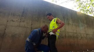 Workers having sex behind the construction site during working hours