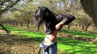Cute young boy secretly masturbates in the forest