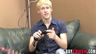 Blonde twink Aiden Ash hot dildo drilling while jerking off