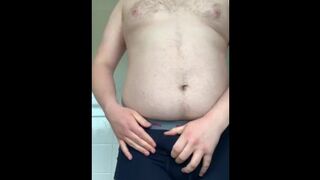 Chubby uncut bear tries on new underwear and shooting a load