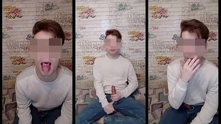 Teen boy jerks off and swallows cum