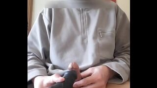 I caress the frenulum of my cock with my vibrating dildo,