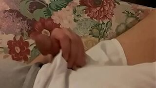 At home alone jacking off on the couch; an amateur using lube for heavy cum