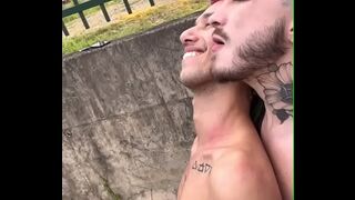 Youngsters fucking on the trail in public while the train passes by