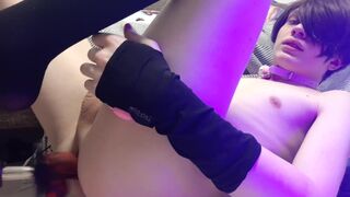 Femboy fucks himself in the ass and cums