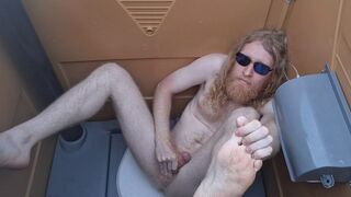 Cumming and rubbing my soles fully nude in the porta potty