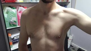 young guy masturbates in the office