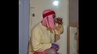 crossdressing sissy really wants to swallow another mans pee on cam