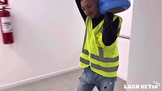 The naughty little boy asked for water, but he was really horny for the delivery guy's dick!!!