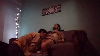 Doing a little massage and tasting cock...