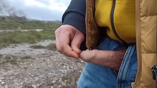 Someone can see me! Cum and pee outdoors