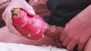 I was so horny I used a dragon fruit to jerk off and then took a long piss