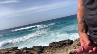 Hiking by the ocean: outdoor JERK + PISS + CUMSHOT