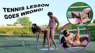 Horny wife gets fucked by Tennis Coach in Public
