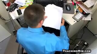 Big dick stud getting his cock sucked at the office
