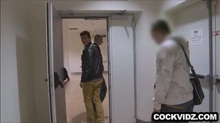 Taking a break for a blowjob in the bathroom