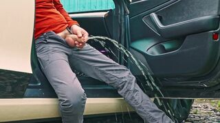 Slow-mo peeing videos. Streams and drops glitter and fly away. Urine