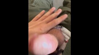 Army stud Jerking off in a white jock strap in OCPs and swim trunks under a flight suit