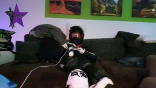 Biker cumming inside a dainese suit