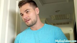 Assfingered stud barebacked by stepbro and sprayed with cum