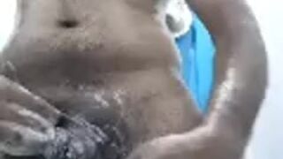 I'm very happy so I'm mastrubation my black big cock with soap 01