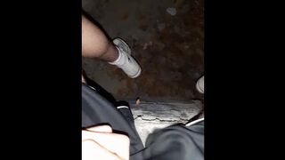 skater jerking off in an abandoned place in public
