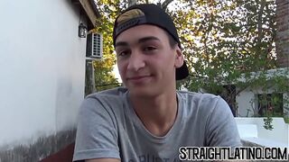 Latino twink fucked bareback doggystyle gets jizz in mouth
