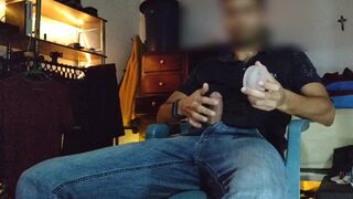 Masturbation with clothes using a rubber band