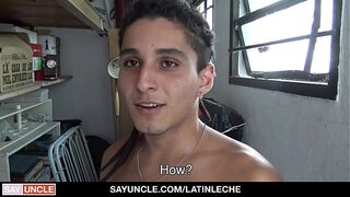 Latin boy is working a construction job and his boss has offered some extra money if he’s willing to follow his every command