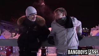 Jonas and Torin giving each other an early christmas present