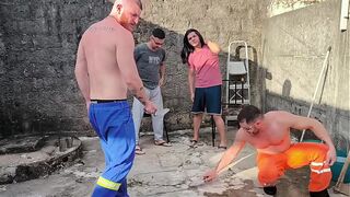 The bricklayers fucking the couple in the hair