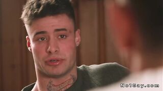 Hot gay Enzo Muller anal fucked in a dinning room by host Bruce Huxley