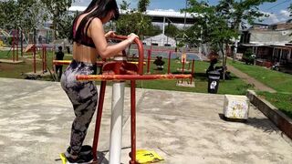 beautiful girl fulfills her fantasy of doing it in a public bathroom