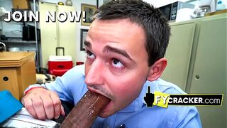 Cute guy blows on director's cock before he stretches out his asshole