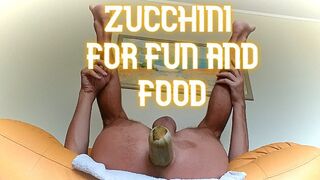 Zucchini for fun and food, deep anal fuck with zucchini, cooking breakfast with an anal plug