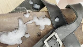 Dirty sandals for foot fetishists big cumshot