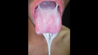 tongue, saliva, tongue, sloopy, sucking, spit fetish, long drooling tongue close-up
